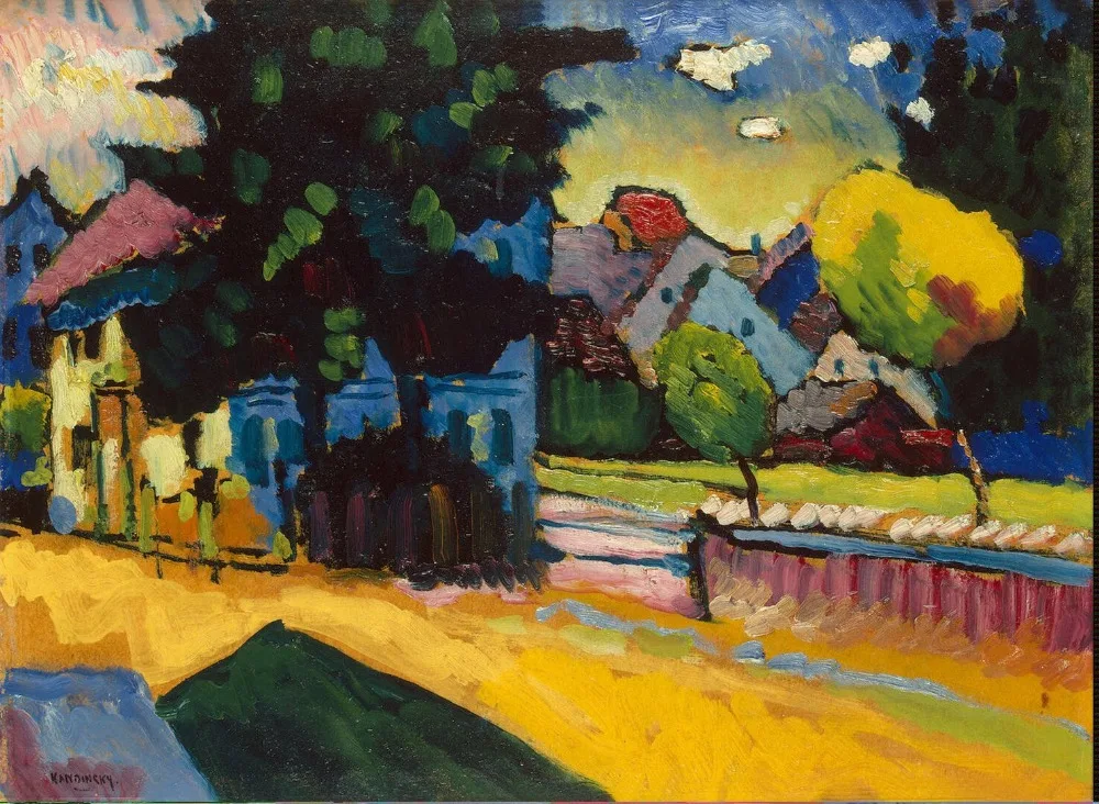 

oil paintings,100% handmade famous Oil Painting reproduction on linen canvas,View of Murnau by wassily kandinsky
