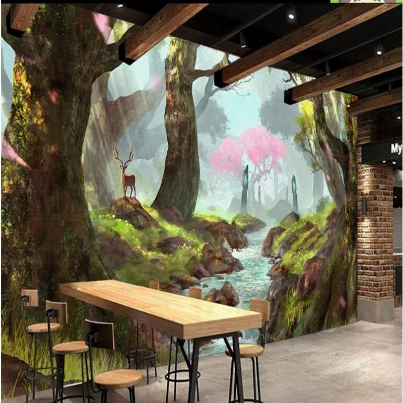 

wellyu Custom large - scale murals beautiful forest flowing water wealth TV background wall non - woven wallpaper