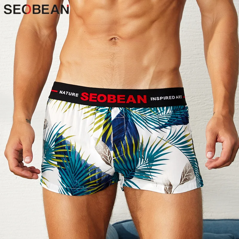 SEOBEAN Young Fashion Men\'s Boxers Flower Shorts U convex Pouch Sexy Men Boxer Shorts Home Loose Underpants Youth Underwear