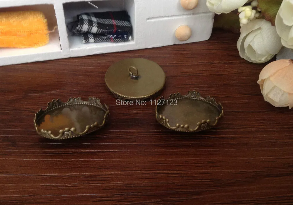 

Free shipping!!! 100pcs 25mm Brass button bezel with round crown edged cabochon/ cameos mountings