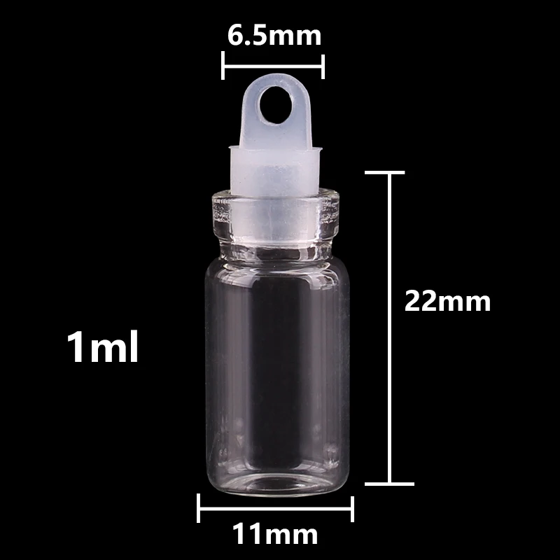 100pcs 11*22*6.5mm 1ml Mini Glass Wishing Bottles Tiny Jars Vials With Plastic Stopper