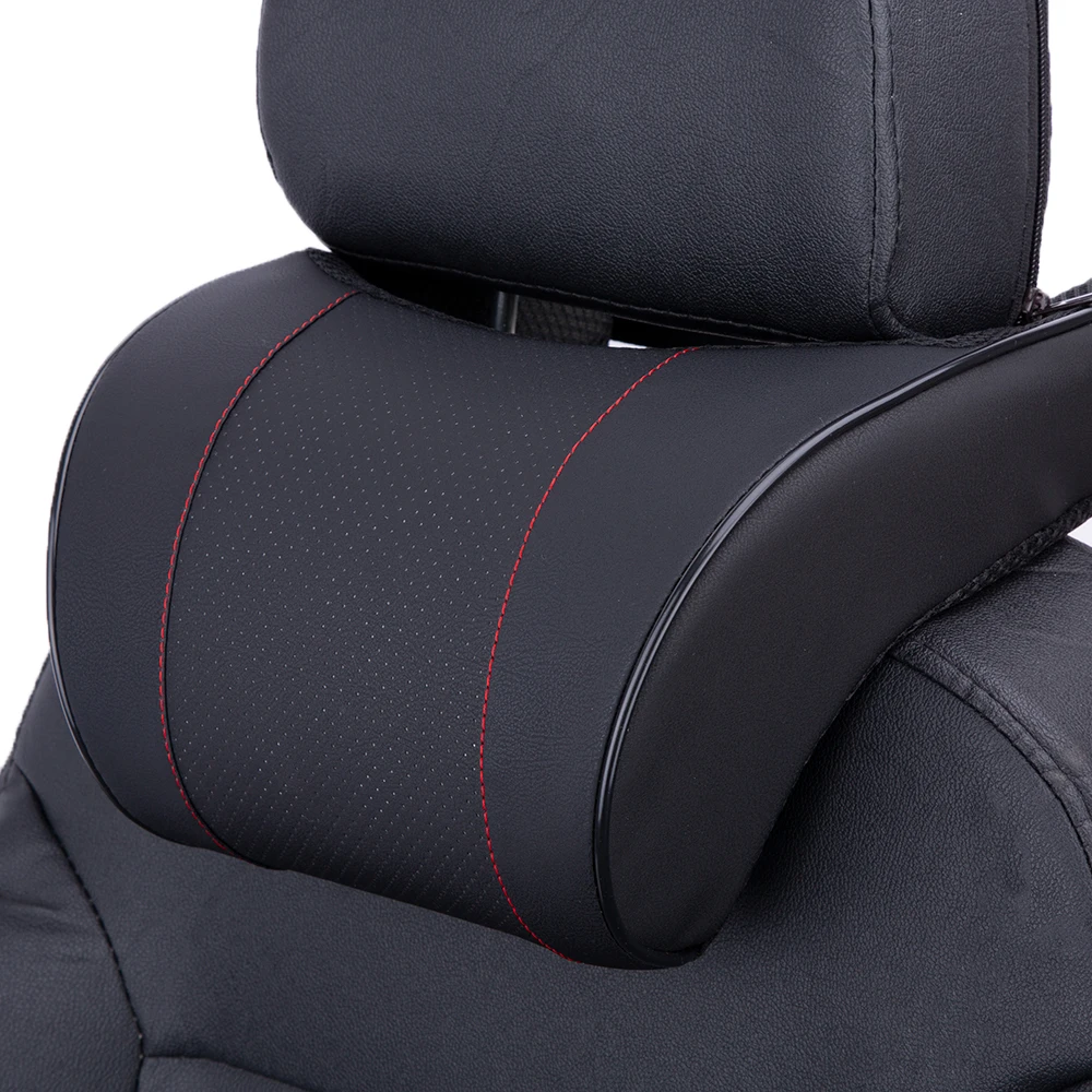 KAWOSEN Car Neck Pillow Memory Foam Pillow 1PCS PU Leather Car Auto Seat Neck Rest Black Seat Headrest Cushion MFNP01