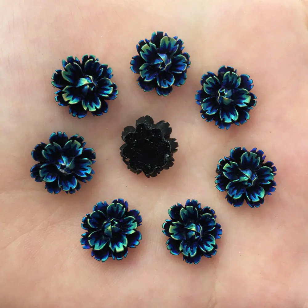 60PCS AB Resin 12mm Black Flower Flat Back Stone Scrapbook DIY Wedding Applique Ornament F513