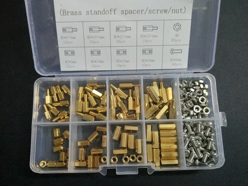 

240PCS M3 PCB Hex Male Female Threaded Brass Standoff Spacers/Screws/Nuts Set kit