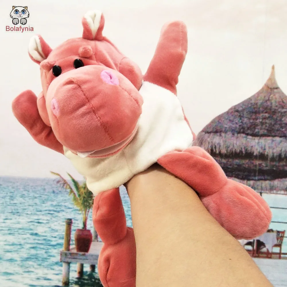 Jouet en peluche hippopotame rose pour enfants, marionnette à main en peluche