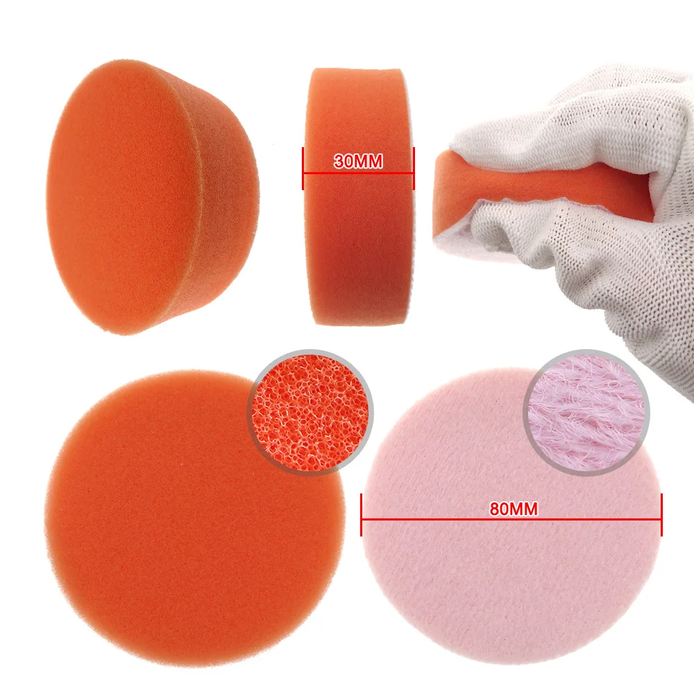 10Pcs 80mm Orange  Polishing Sponge Buffing Pads Compound Auto Polisher All Purpose for Car Bathroom Kitchen