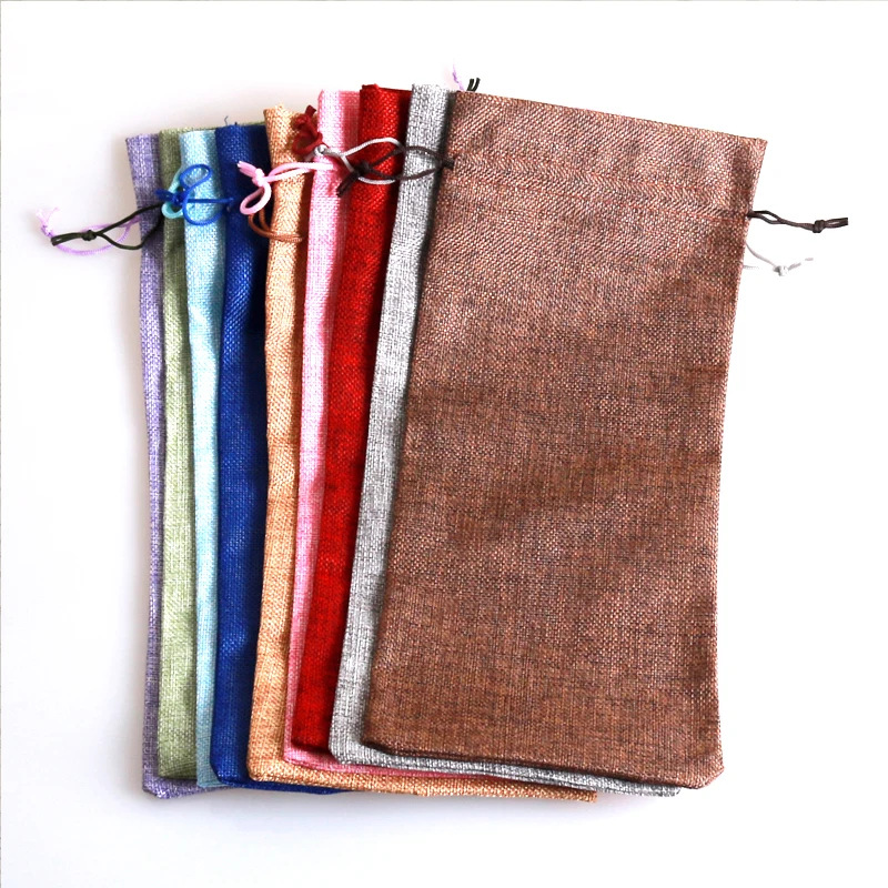 20pcs Big Jute Bag 16*35cm Cute Drawstring Gift Bag Wedding Party Use Sachet Storage Wine Bottle Jewelry Packaging Linen Bags