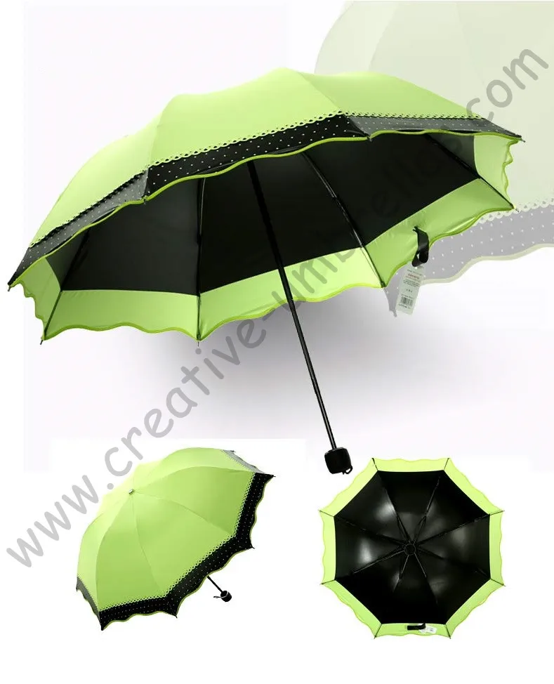 

3pc/lot colour option summer folding mini sunny umbrella 5 times black coating Anti-UV fruit green two layers lace parasol