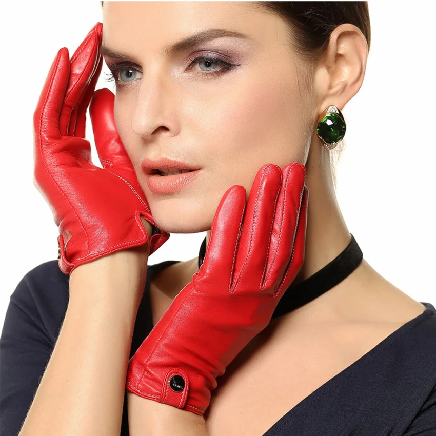 Real Leather Gloves Female Thin Silky Lined Fashion Short Design Wrist Genuine Sheepskin Driving Women Gloves EL033PN