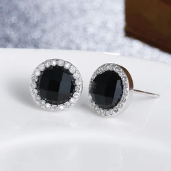 925 Silver Needle Fashion Black Crystal Birthday Gift Women Jewelry Ladies Stud Earrings Cheap Wholesale Anti Allergy