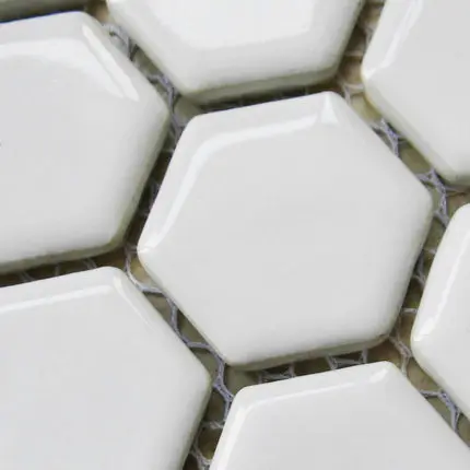Mosaico de cerámica blanco hexagonal grande, azulejos de ducha de baño, azulejos de mosaico de cerámica de pared y piso, cocina blanca, antisalpicaduras