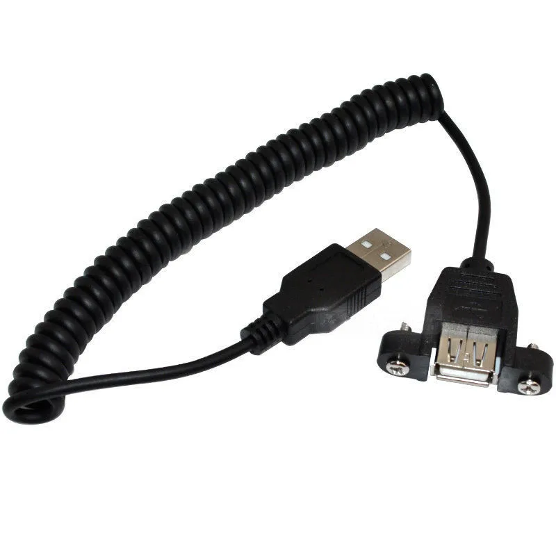 USB 2.0 A Male to A Female Panel Mount Extension Cable USB 2.0 Female Panel Mount to Male extension coiled Spiral cable 1m/100cm