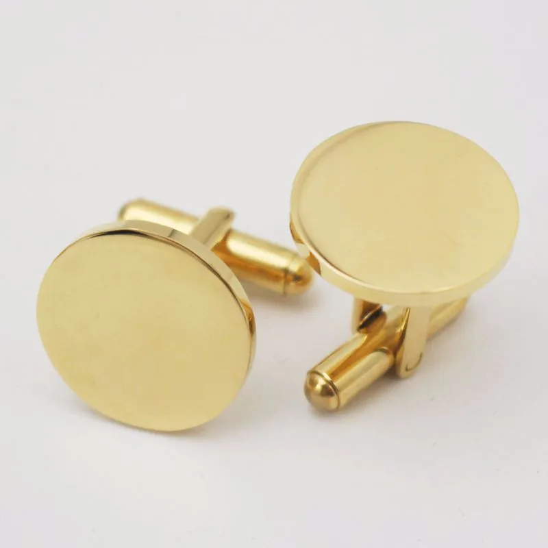 Boutons de manchette classiques en acier inoxydable, blancs ronds dorés, liens pour hommes et femmes, votre Logo disponible