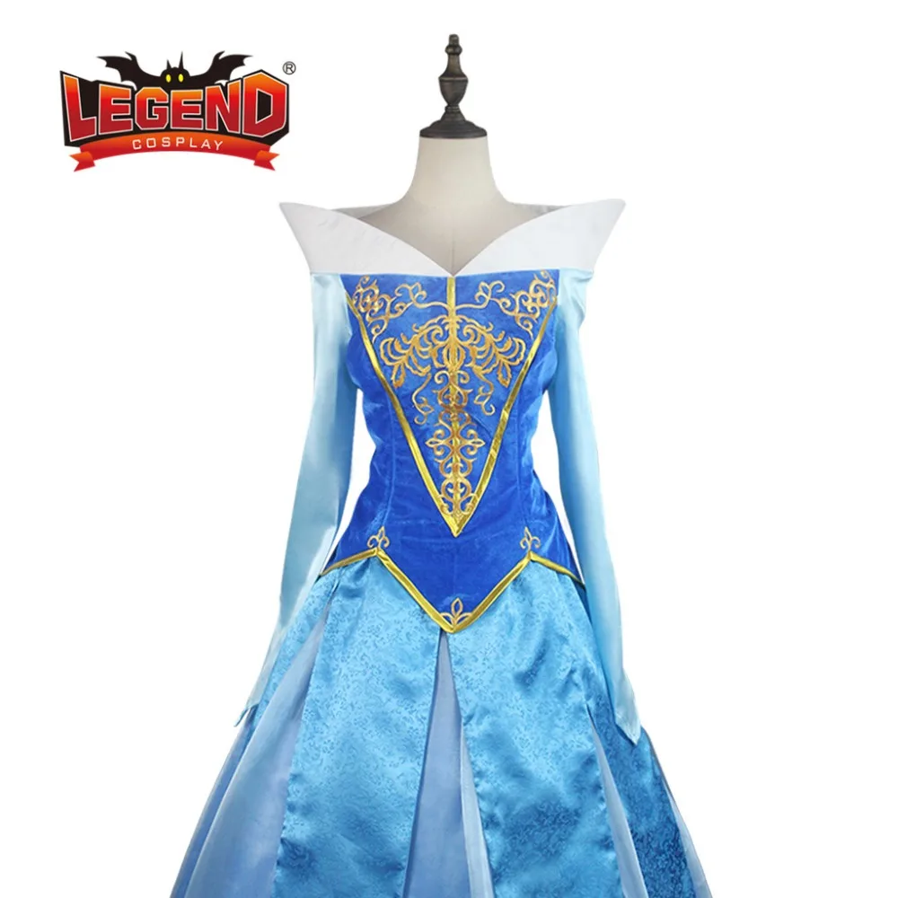 Aurora Blauw Satijnen Jurk Baljurk Jurk Cosplay Kostuum Vrouwen Halloween Carnaval Party Kostuum