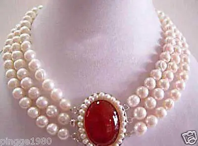 

women good SHIPPINGChoker 3 Rows White Pearl Pendant Necklace (A0502) CZ Crystal stone gems Factory wholesale price