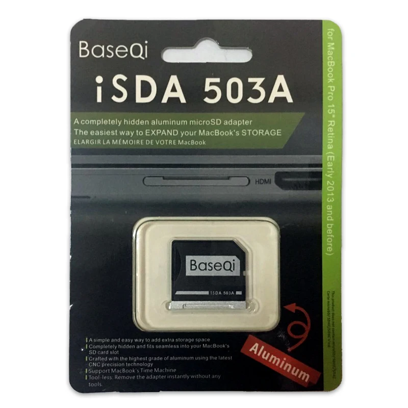 Baseqi Aluminum Micro sd Card Drive Adapter For Mac Book Pro Retina 15'' Year Mid 2012/Early 2013