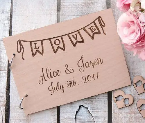 

personalized LOVE Banner Rustic wedding guest album engraved Wooden guestbooks Reception party favors decorations