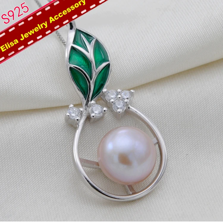 Green Leaf Pendant Holder S925 Sterling Silver Pendant Settings Necklace Pendant Acceessory Silver Color 3Pieces/Lot