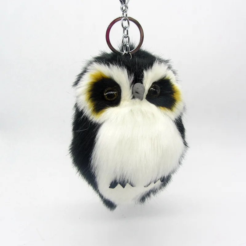 Cute Fluffy Owl Fur Pom Pom Key Chains Ring Woman Fuax Rabbit Fur Owl Bag Charms Keychain Man Car Keyring Jewelry Trinkets Gift