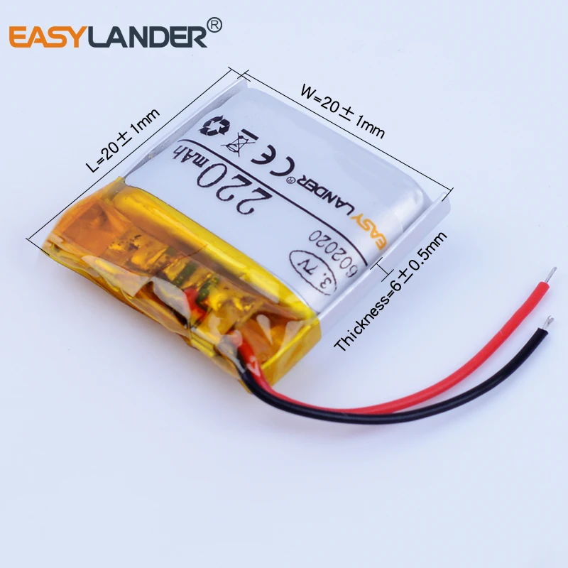 602020 3.7V 220mAh Rechargeable Li-Polymer Li-ion Battery for MP3 MP4 MP5 GPS DVR Bluetooth Speaker toys Camera 062020 552020