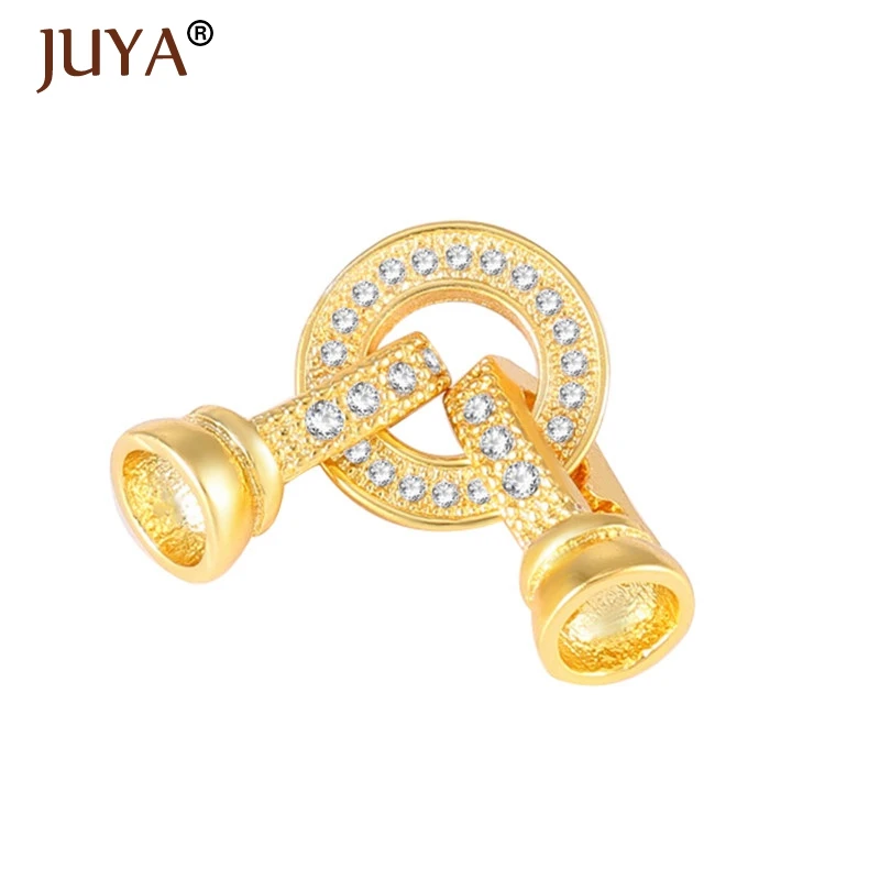 Juya High Quality Copper Clasps Connectors Micro Pave CZ Rhinestone Jewelry End Cap Clasp for Bracelet Necklace Making Findings