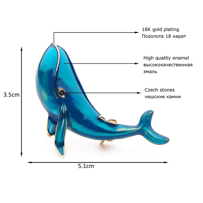 Wuli&baby Blue Whale Enamel Dolphin Brooches Alloy Fish Animal Men Women\'s Weddings Party Banquet Brooch Lovely Gifts