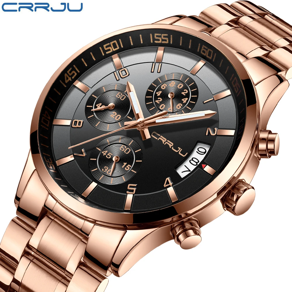 

CRRJU Stainless Steel Waterproof Chronograph Watches Quartz Military Men Watch Top Brand Luxury Male Sport Clock reloj hombre