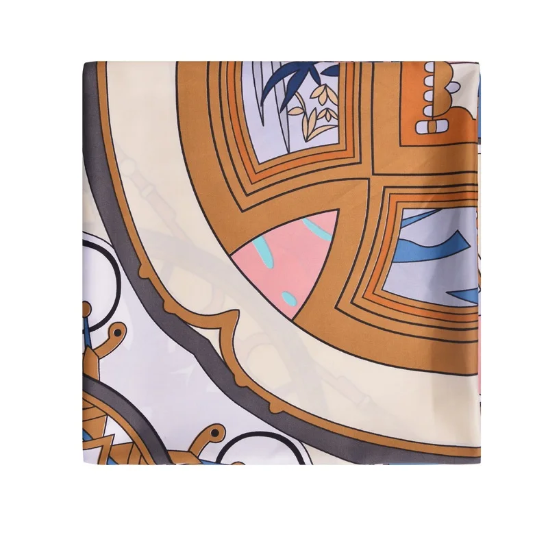 POBING Luxury Brand Scarf Woman Carriage Print NecKerchief Silk Foulard Large Shawls Stoles Square Head Scarves Wraps 130CM