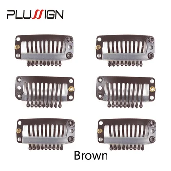 10 ชิ้นสีดําผมคลิป Snap สําหรับส่วนขยาย U รูปร่างสาน Toupee วิกผม 9 ฟันคลิปจัดแต่งทรงผมเครื่องมือสีน้ําตาลสีบลอนด์ 32 มิลลิเมตรหวีวิกผม