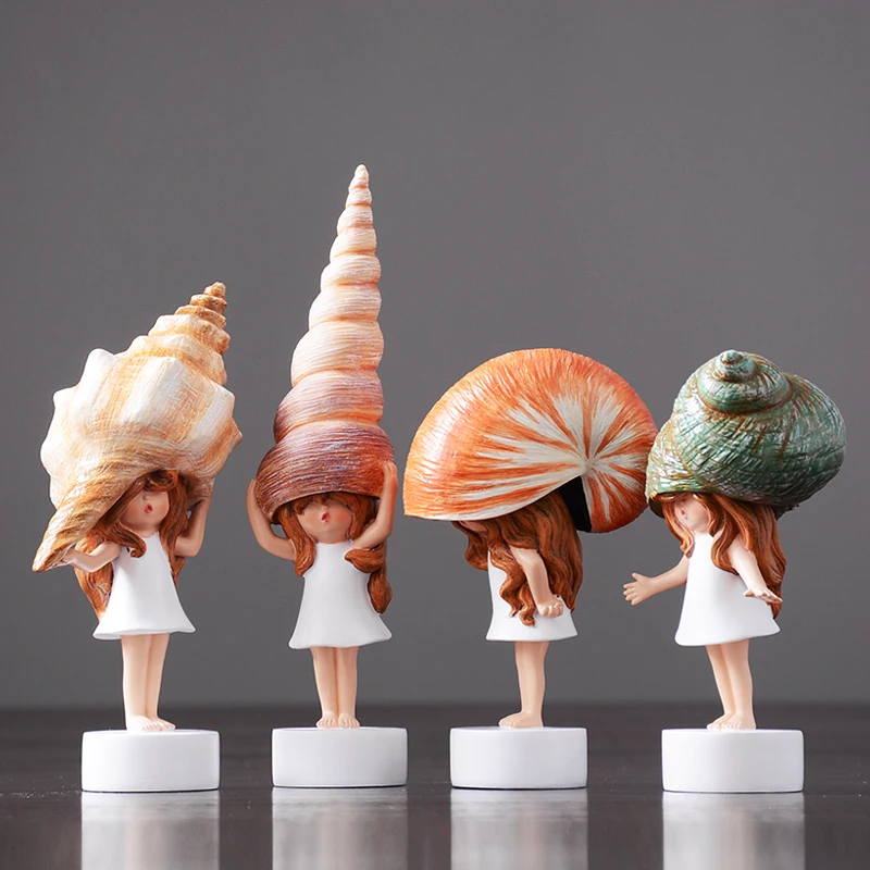 Resin figurines for fairy garden, lovely Conch Girl, cute Kawai sea snail baby, crafts, birthday and wedding gifts