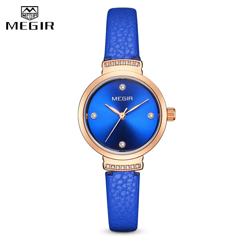 

MEGIR Luxury Women Watch Fashion Elegant Blue Quartz Watches Lady Leather Small Dress Ladies Watches Female Clock reloj mujer