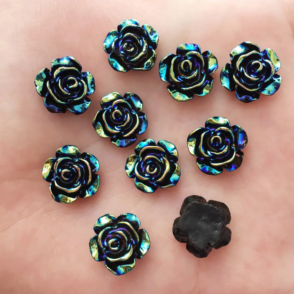 40 Pcs AB Resin 12mm Flower Flat back stone scrapbook DIY Wedding applique ornament Crafts SF534