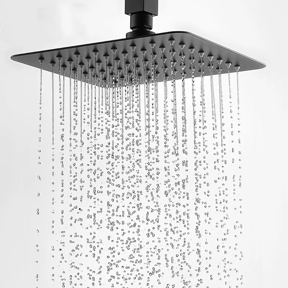 Black 6/8/10/12 inch Square bathroom Stainless steel Super thin Rainfall shower head top shower nozzle water saving rainshower