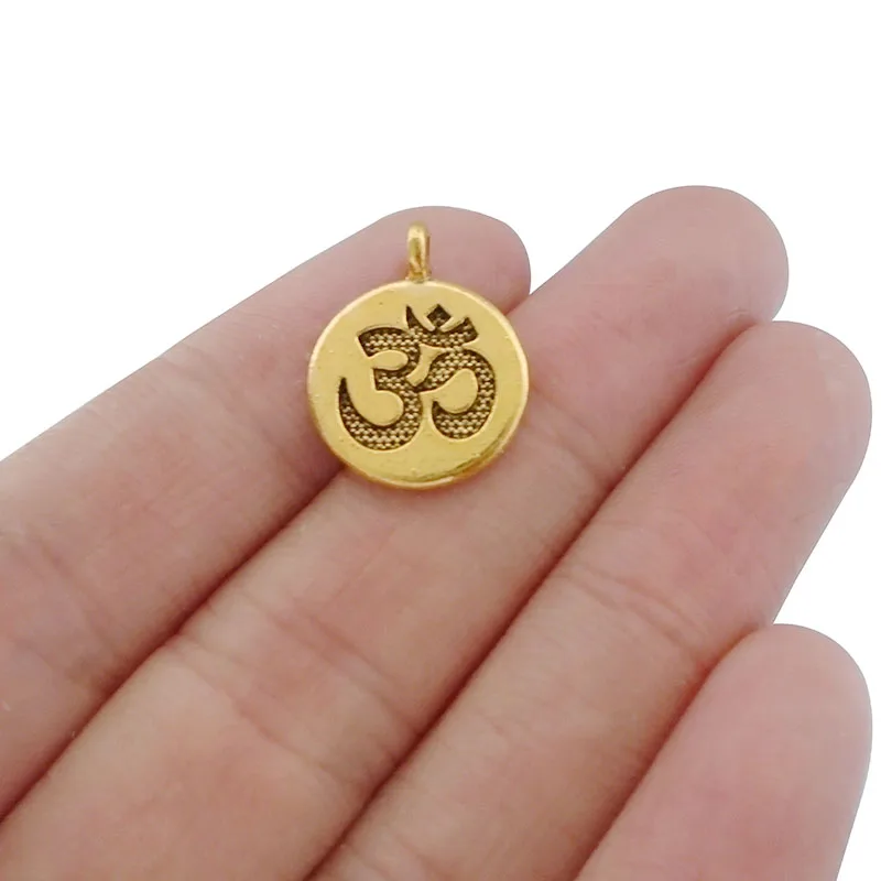 ZXZ 20pcs Antique Gold Tone OM AUM Symbol Yoga Round Charms Pendants 2 Sided for DIY Jewelry Making Findings 15x15mm