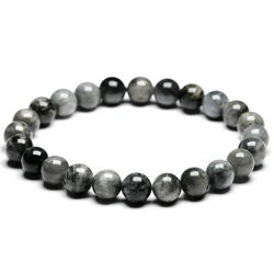 Genuine AAA+ Natural Stone Grey Eagle Eye Falcon Eye Beads Bracelet Men Women Jewelry Beaded Jewellery Unisex Healing Power Gift