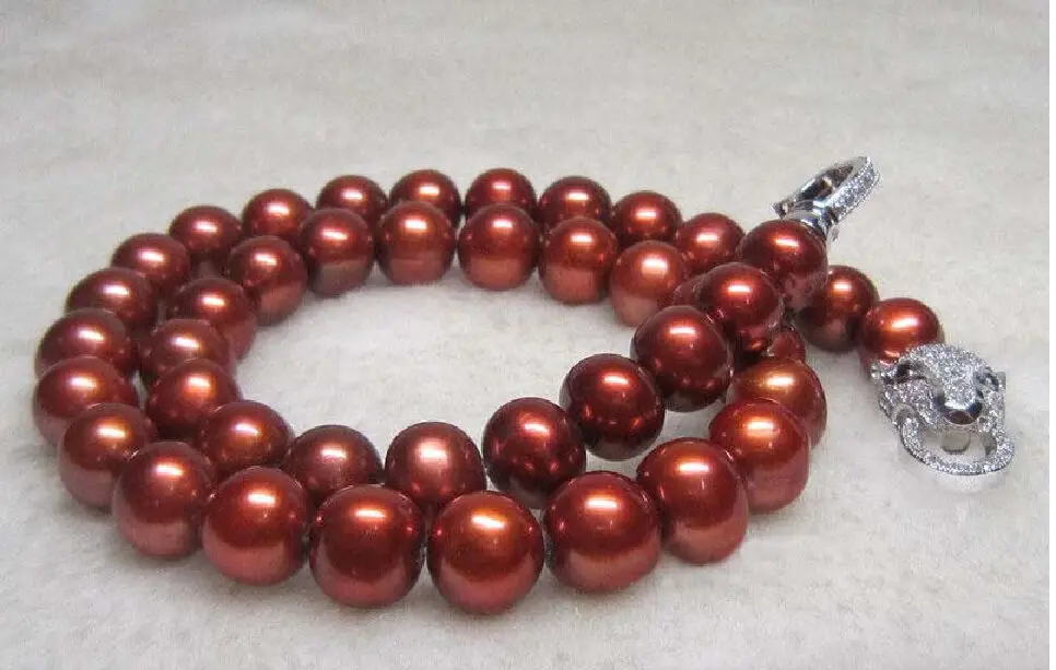 

Huge AAA 8-9mm Genuine south sea chocolate pearl necklace Leopard Clasp