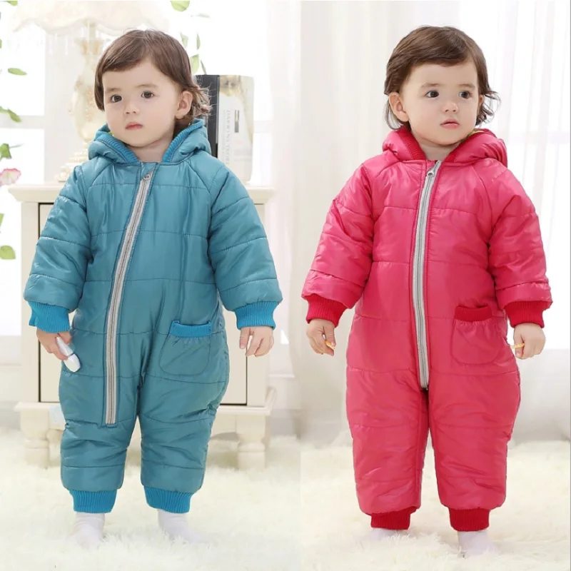 

2017 Fleece Thick Baby Rompers Winter Coats 3 Layers Solid Infant Hooded Jumpsuits Baby One-Piece Clothes Warmer Bebe Roupas