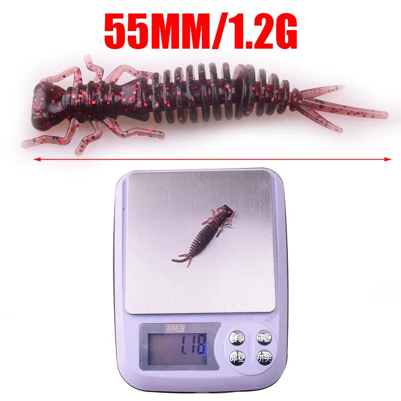 10 pcs/lot Larva Fishing Lures 55mm 1.2g Soft Plastic Lures Larva Freshwater Swimbaits Silicone Soft Bait Worm For Carp Fishing