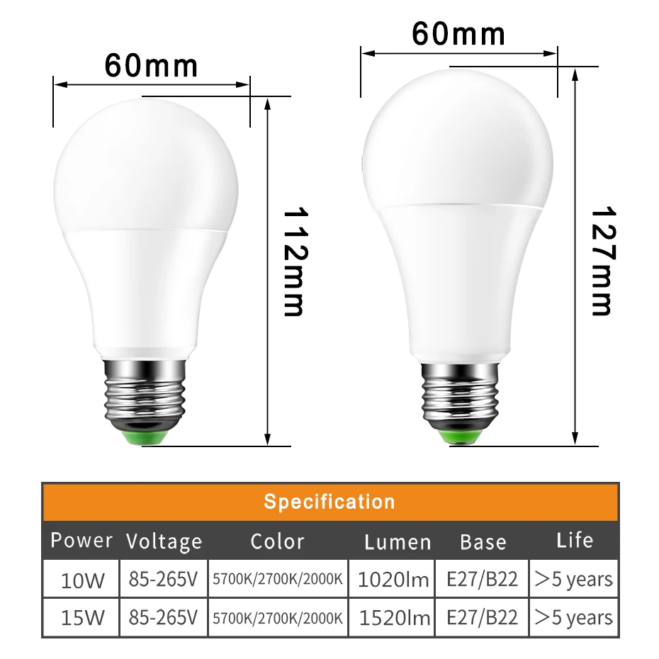 LED Sensor Bulb 10W 15W E27 B22 Dusk To Dawn Sensor Light Bulb AC85V-265V Day Night Light Auto ON/OFF LED Lamp For Home Lighting