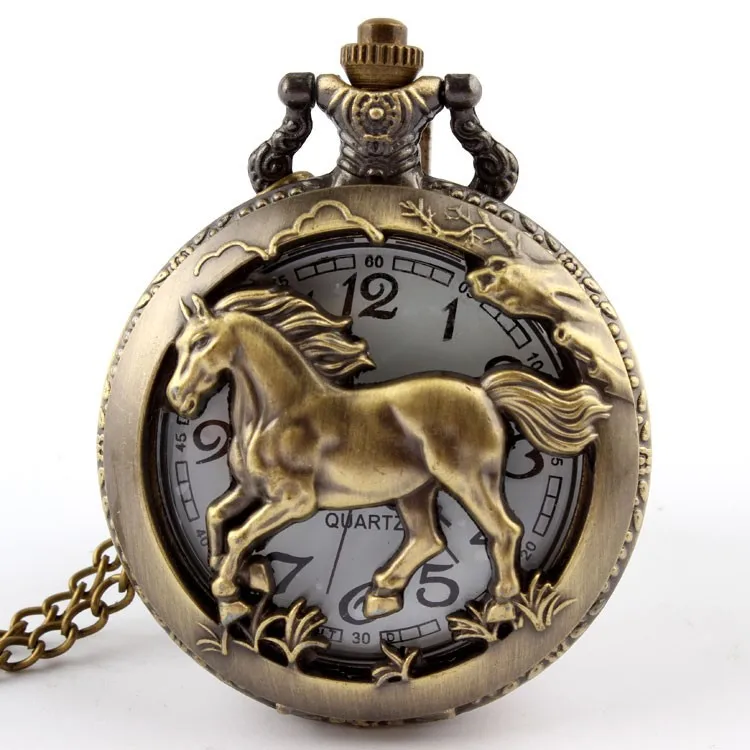 Bronze Chinese Zodiac Quartz Pocket Watch Necklace Dog Pooch Tiger Horse Cow Mouse Rabbit Watch Mens Retro Pendant With Chain