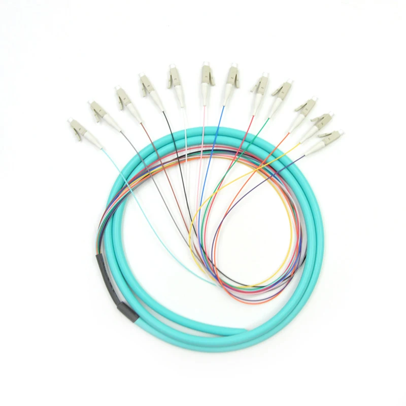 

Multimode OM3 LC 12 core fanout fiber optic Pigtails 1.5m Optical fiber pigtail /cord cable color bunchy pigtail Free shipping