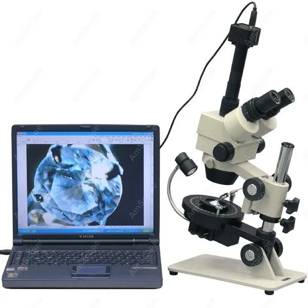 Advanced Jewel Gem Microscope--AmScope Supplies 3.5X-90X Advanced Jewel Gem Microscope + 10MP Camera