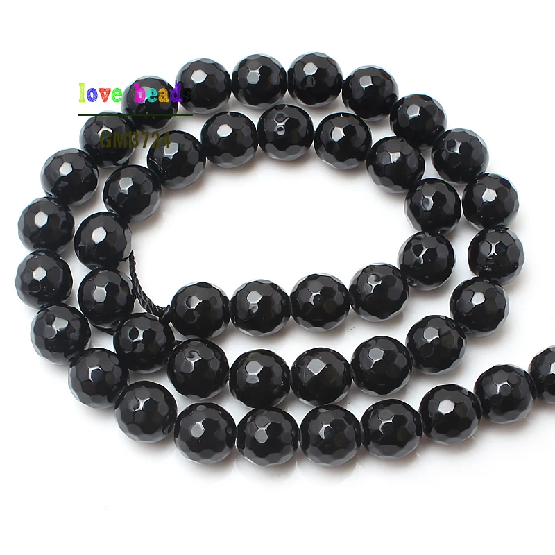 Natural Stone Beads Faceted Black Agates Round Loose Beads For Jewelry Making 15 inch Pick Size 4 6 8 10 12mm