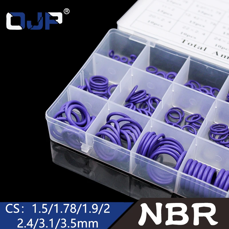 225Pcs 18Sizes Rubber Rings Purple NBR O Ring Seal Nitrile Oring Washer Sealing O-Rings Assortment Kit O-Ring Set Gasket Box