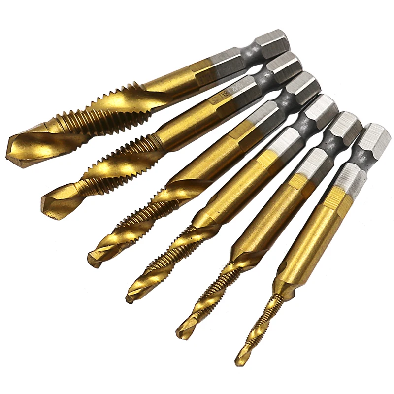 Spiral Pointed ก๊อก HSS M2แตะด้ายรูป1/4นิ้ว Hex Tap Drill Bits เมตริกเกลียวเกลียว Screw Tap ชุด M3-M10