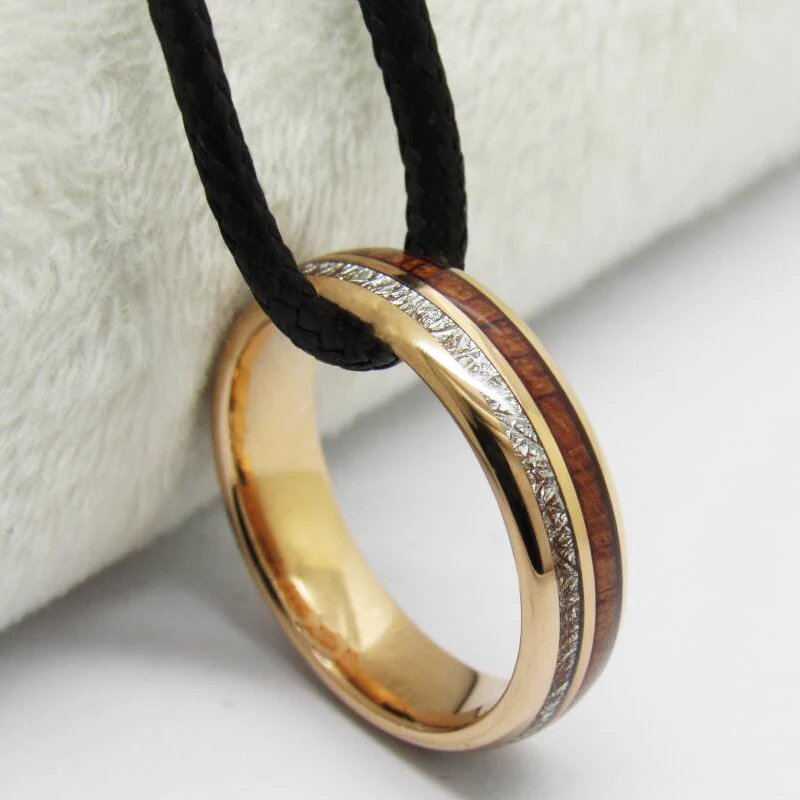 Men\'s Classic Love Jewelry Trendy Wedding Ring For Women Rose Golden Tungsten Ring Meteorite Wood Inlay Engagement Ring