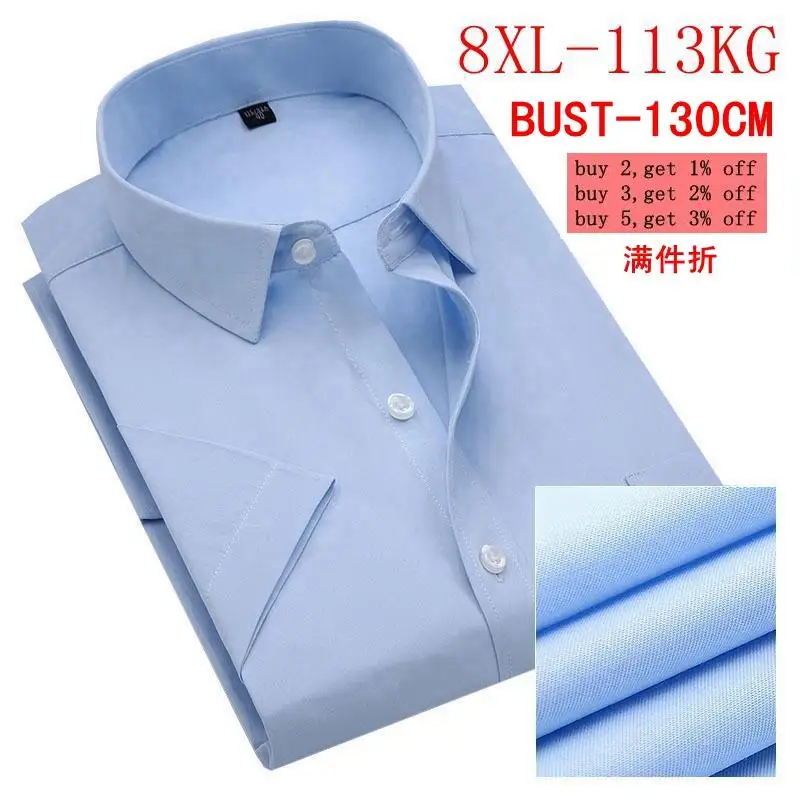 

Men's Large size Short Sleeve Lapel Blue Shirt Large Size 6XL 7XL 8XL Business Casual Office Official Occupation 11 Color