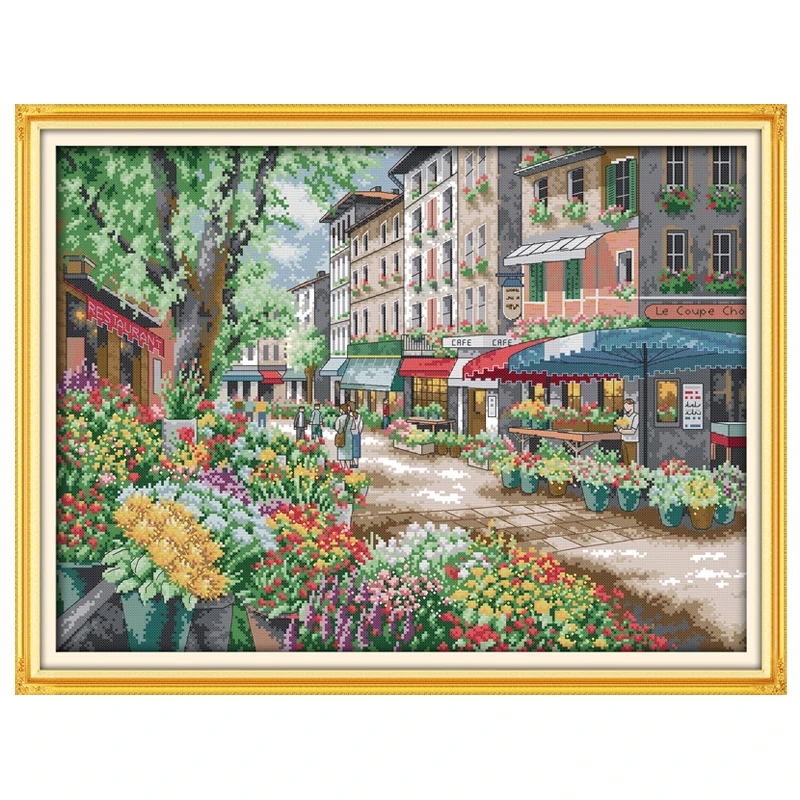 Paris Flower Market Patterns Counted Cross Stitch Set DIY 11CT 14CT 16CT Stamped DMC Cross-stitch Kit Embroidery Needlework