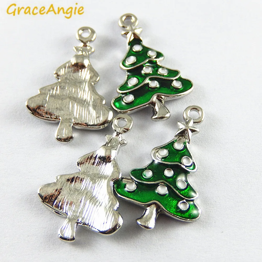 10PCS Green Enamel Small Christmas Tree Charms Wholesale Christmas Deco Handmade Crafts Necklace Pendant Accessory Jewelry