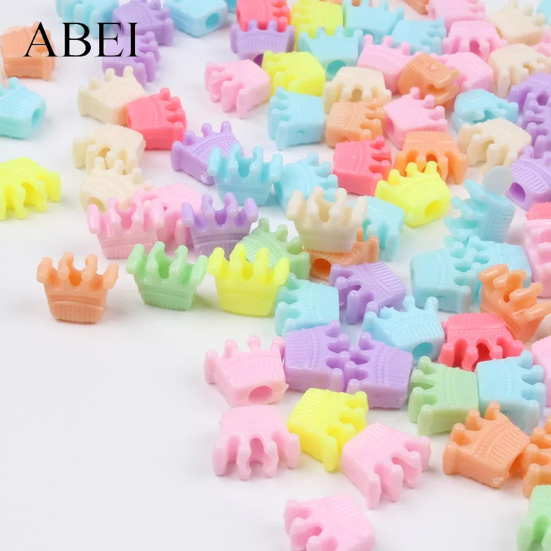 100pcs Mix Candy Colors Crown W/Hole For Jewelry Finding Sewing Plastic Beads DIY Handmade Crafts Project Accessories